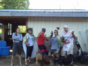 2014 Super Hero Day-Left to Right, Maddie (Intern), Alyssa (Intern),  Adrian (Market Garden Manager), Charles (Intern), Niall (Livestock Manager)  